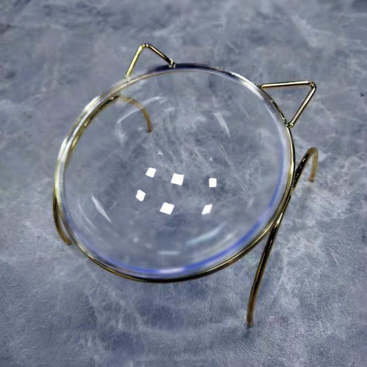 Elevated Glass Cat Bowl - Sparkling Crystal Bowl with Metal Stand