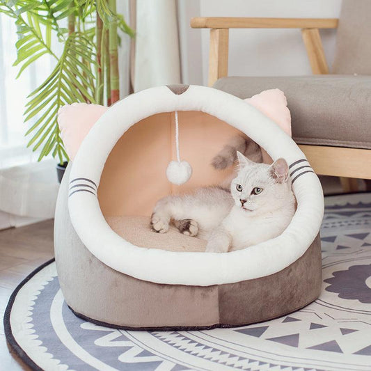 Cozy Cat Winter Hideaway - Warm Enclosed Litter Kennel Bed